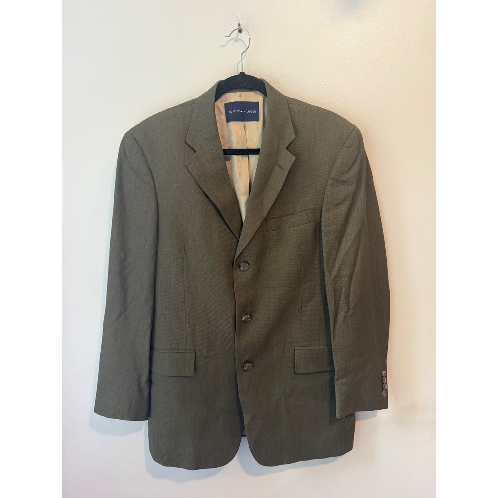 Tommy Hilfiger Mens 40R Olive Green Wool Blend‎ 3-Button Blazer Jacket